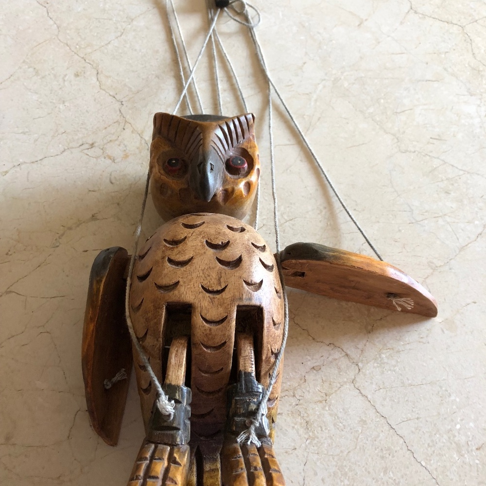 Wooden owl marionette